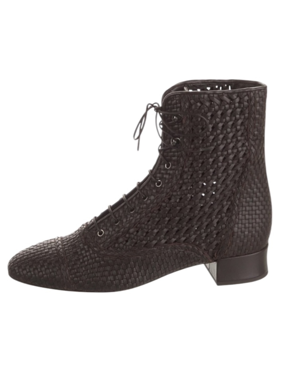 NWOT Giorgio Armani Woven Basket Weave Leather Lace Up Low Heel Boots